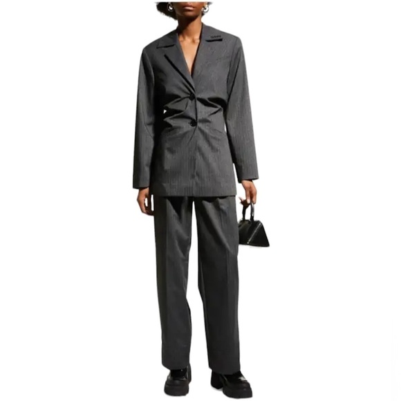 Ganni-NWT Platinum Grey Draped Suiting - Picture 1 of 14